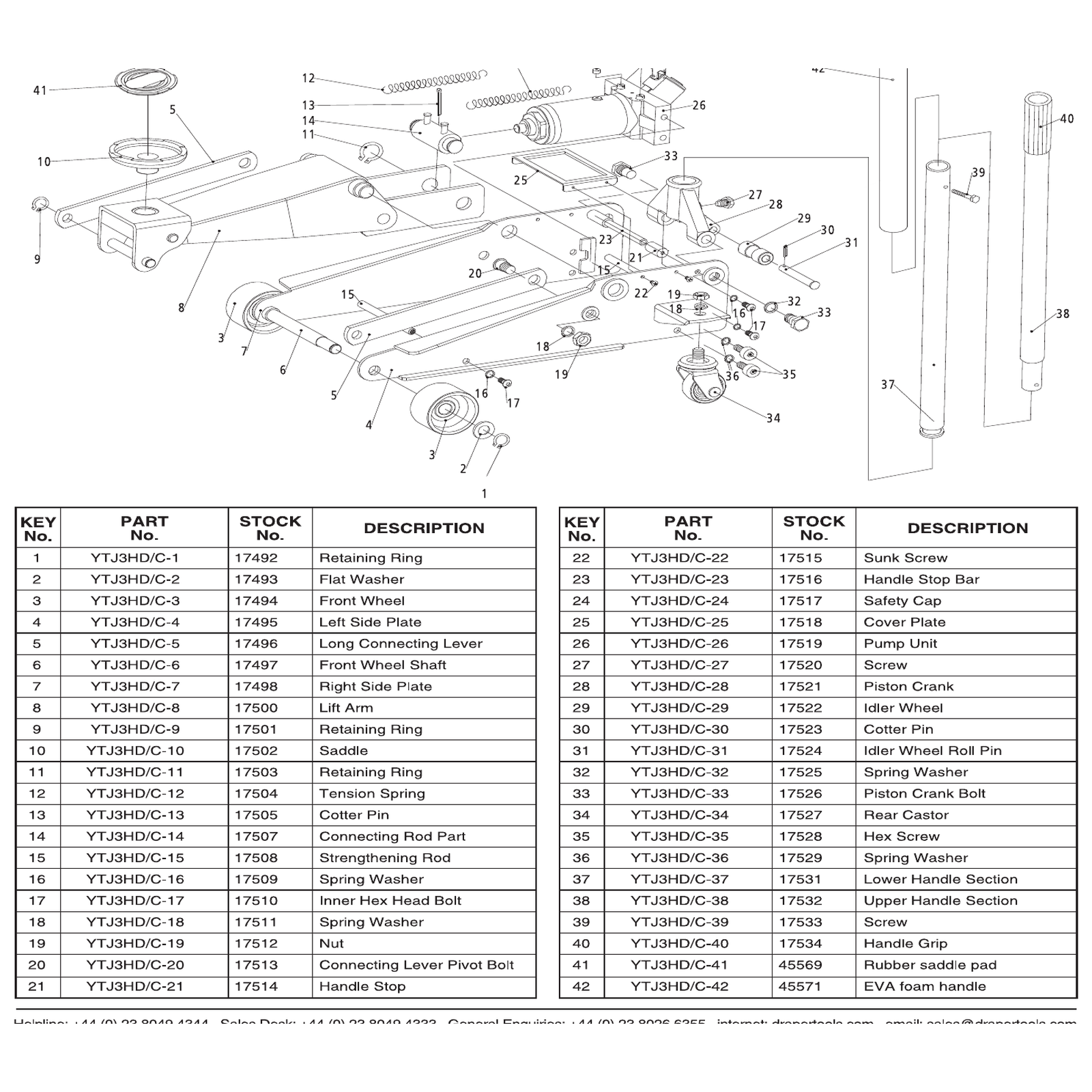 Exploded diagram for the Draper Heavy Duty Trolley Jack with Twin Pistons, 3 Tonne