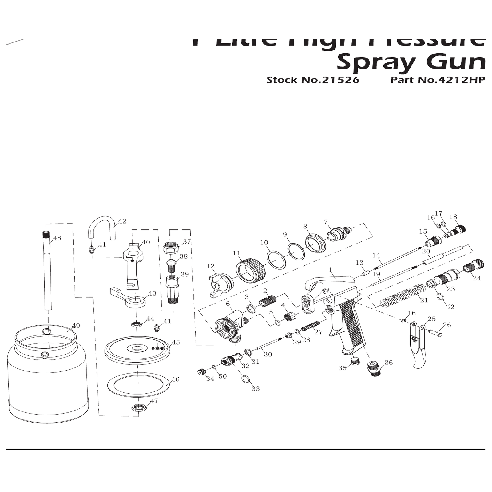 Exploded diagram for the Draper Air Spray Gun, 1L