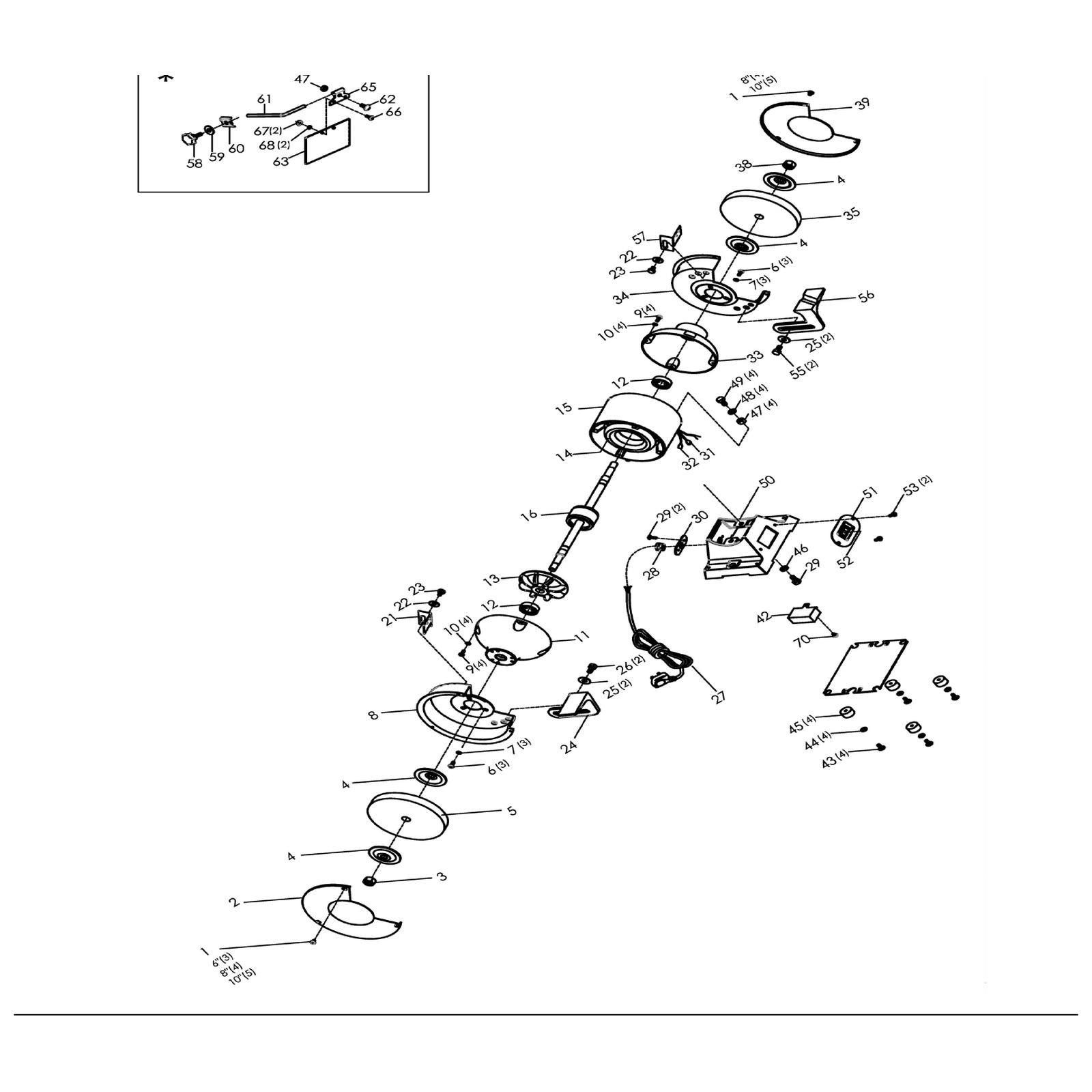 Exploded diagram for the Draper 230V Heavy Duty Bench Grinder, 150mm, 370W