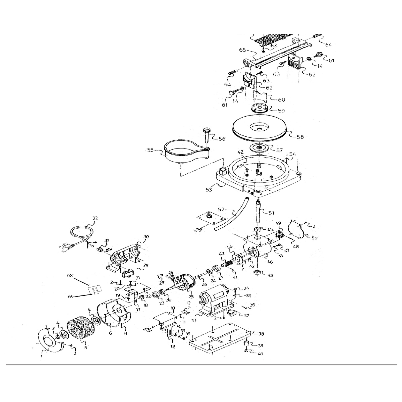 Exploded diagram for the Draper Wet and Dry Bench Grinder, 350W
