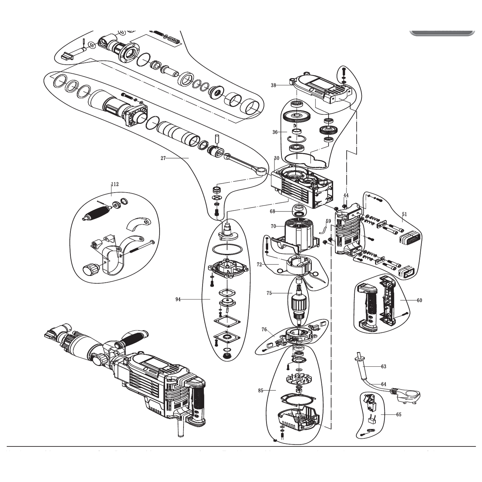 Exploded diagram for the Draper Expert Breaker, 18.5Kg, 1700W