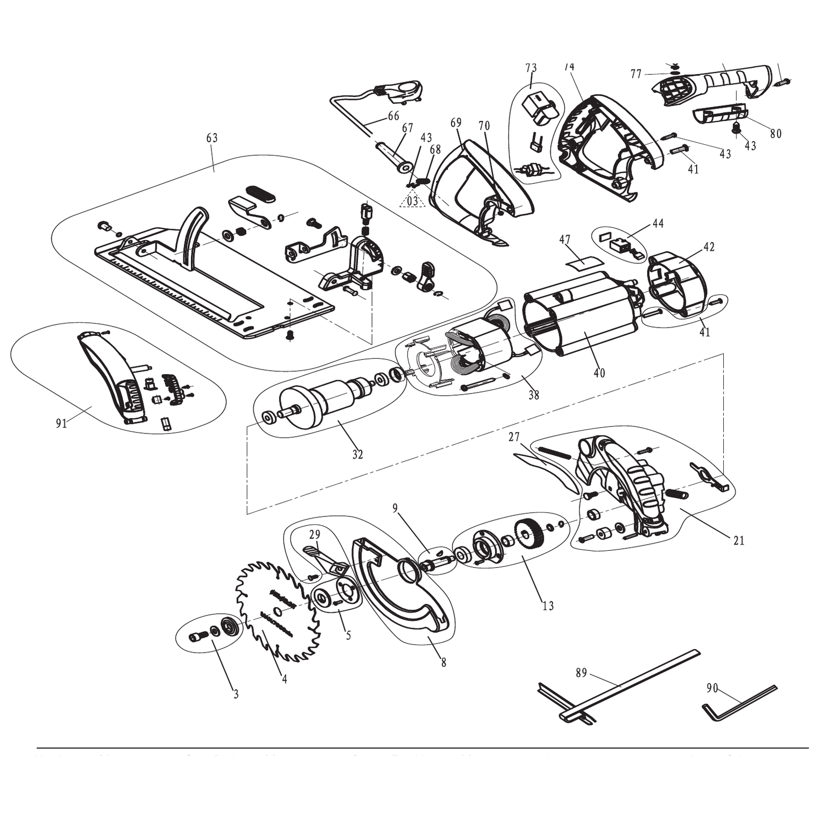 Exploded diagram for the Draper 230V Circular Saw, 185mm, 1300W
