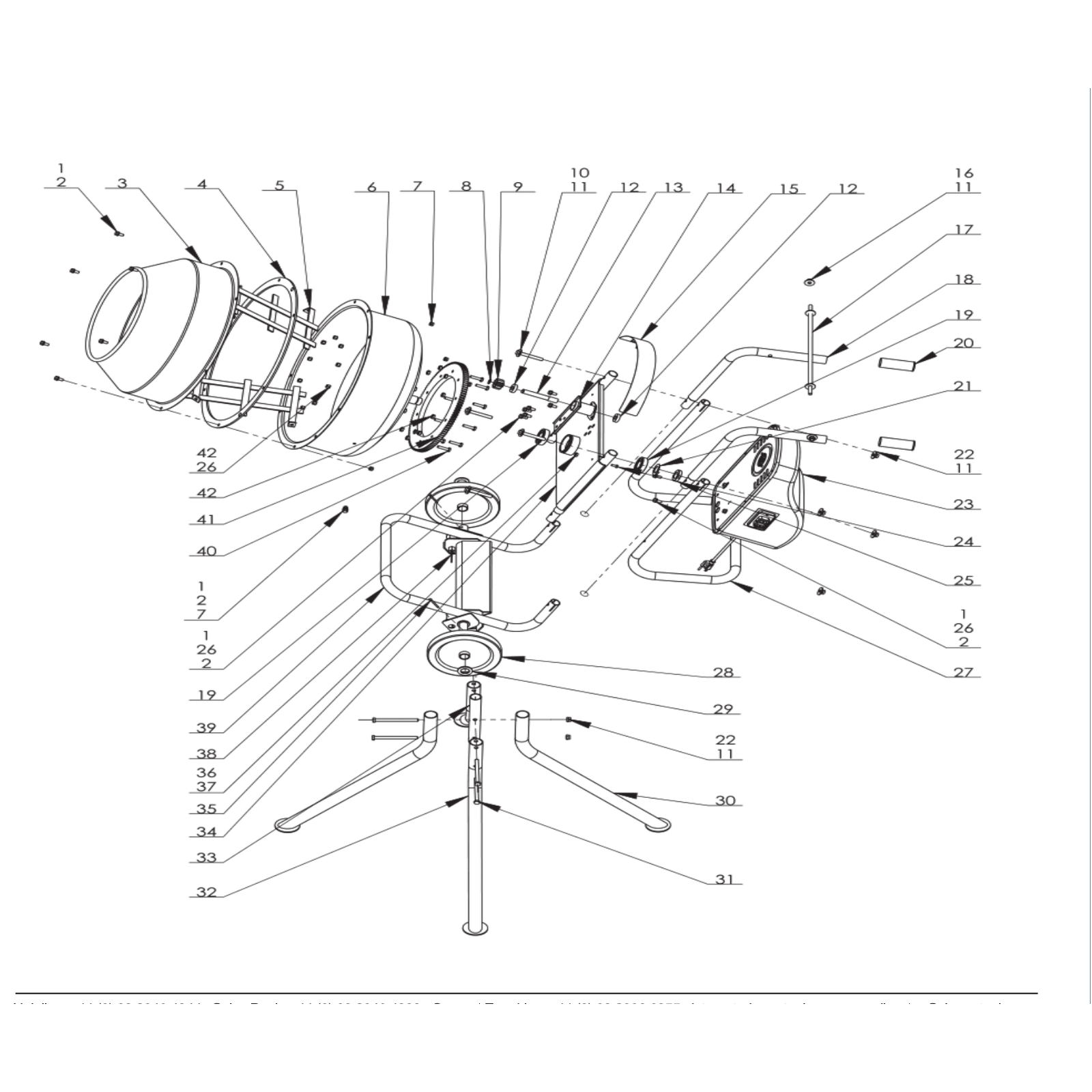 Exploded diagram for the Draper 230V Cement Mixer, 160L, Full Assembly Required
