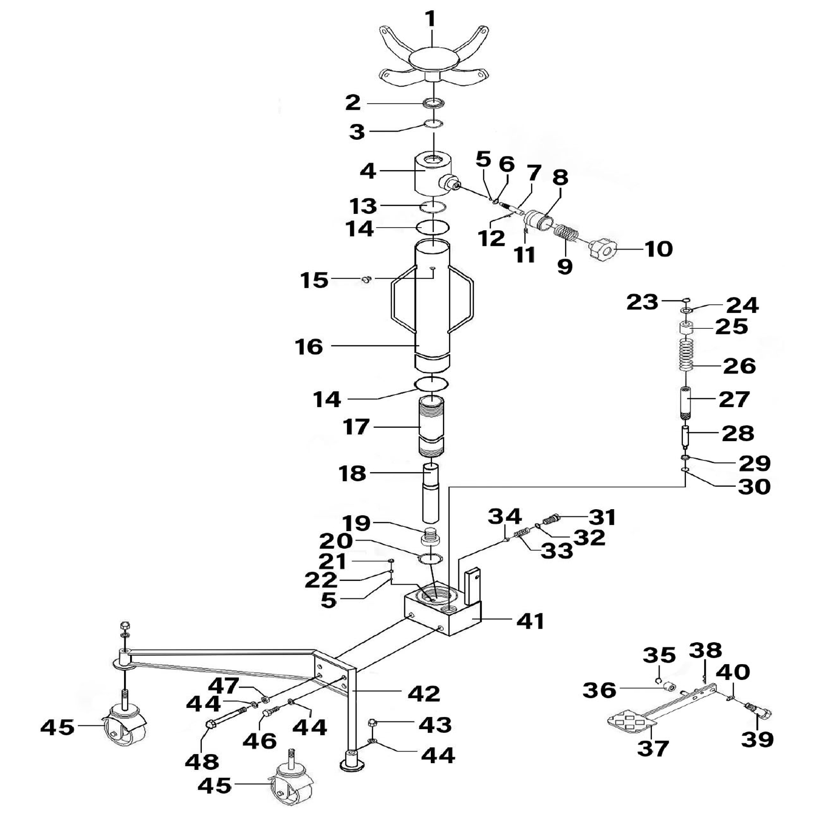 Exploded diagram for the Sealey Vertical Transmission Jack 1.5 Tonne (1500TR)