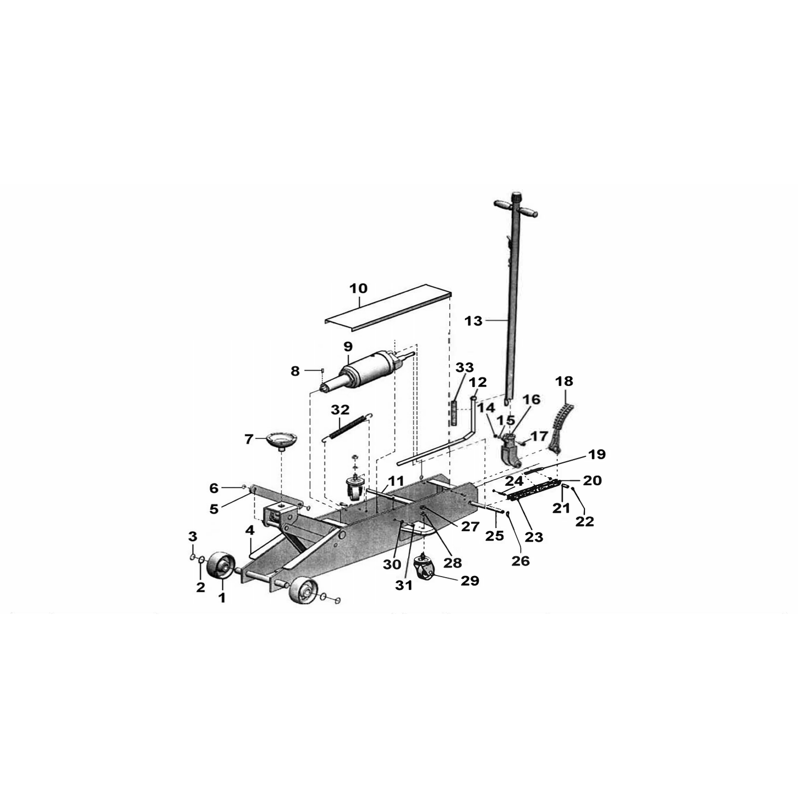 Exploded diagram for the Sealey Premier Long Reach Trolley Jack 5 Tonne