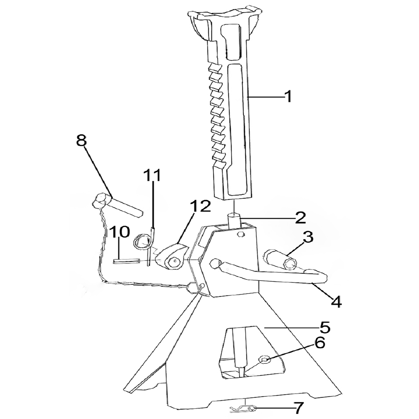 Exploded diagram for the Sealey Auto Rise Ratchet Axle Stands (Pair) 3 Tonne Capacity per Stand (AAS3000)