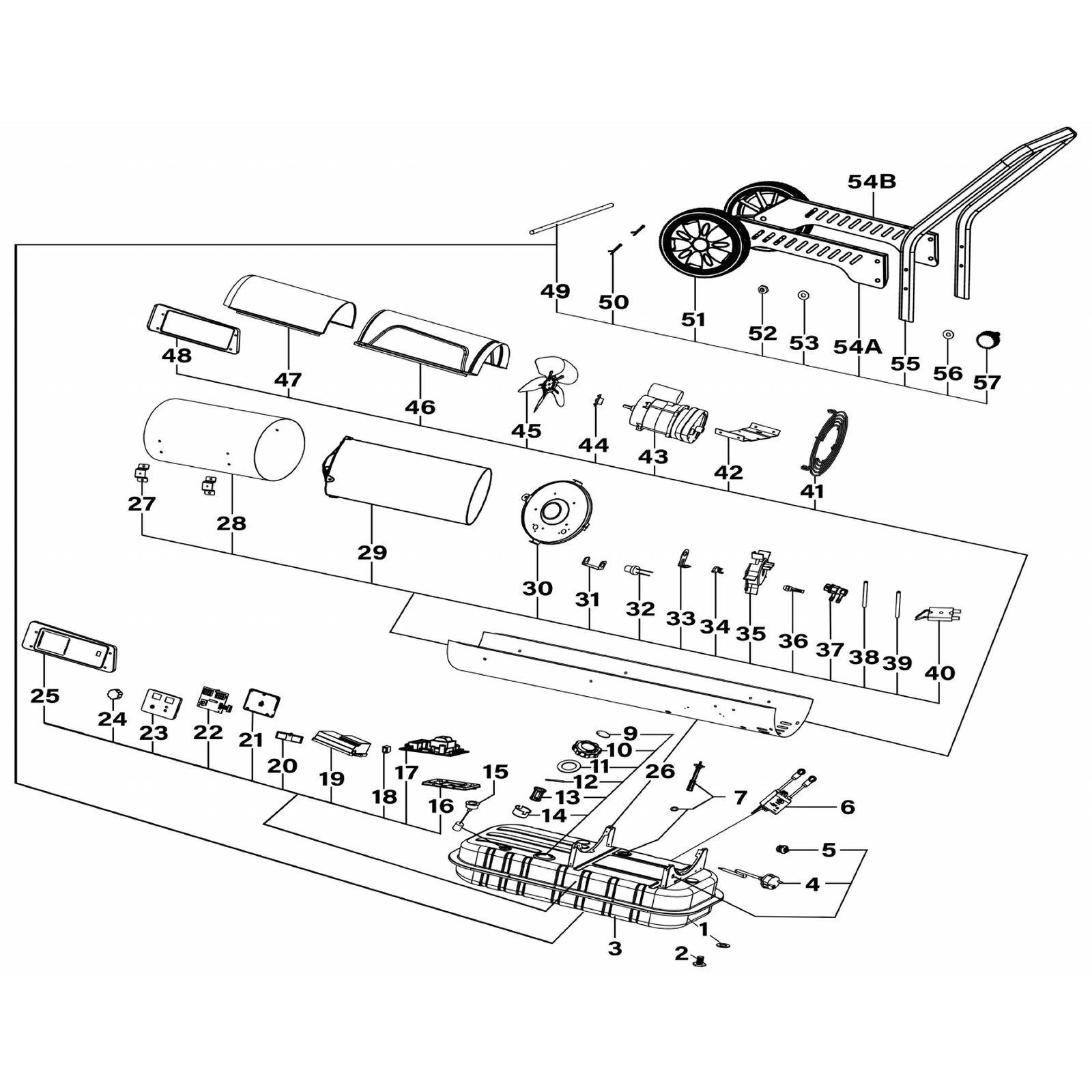 Exploded diagram for the Sealey Space Warmer® Kerosene/Diesel Heater with Wheels 100,000Btu/hr