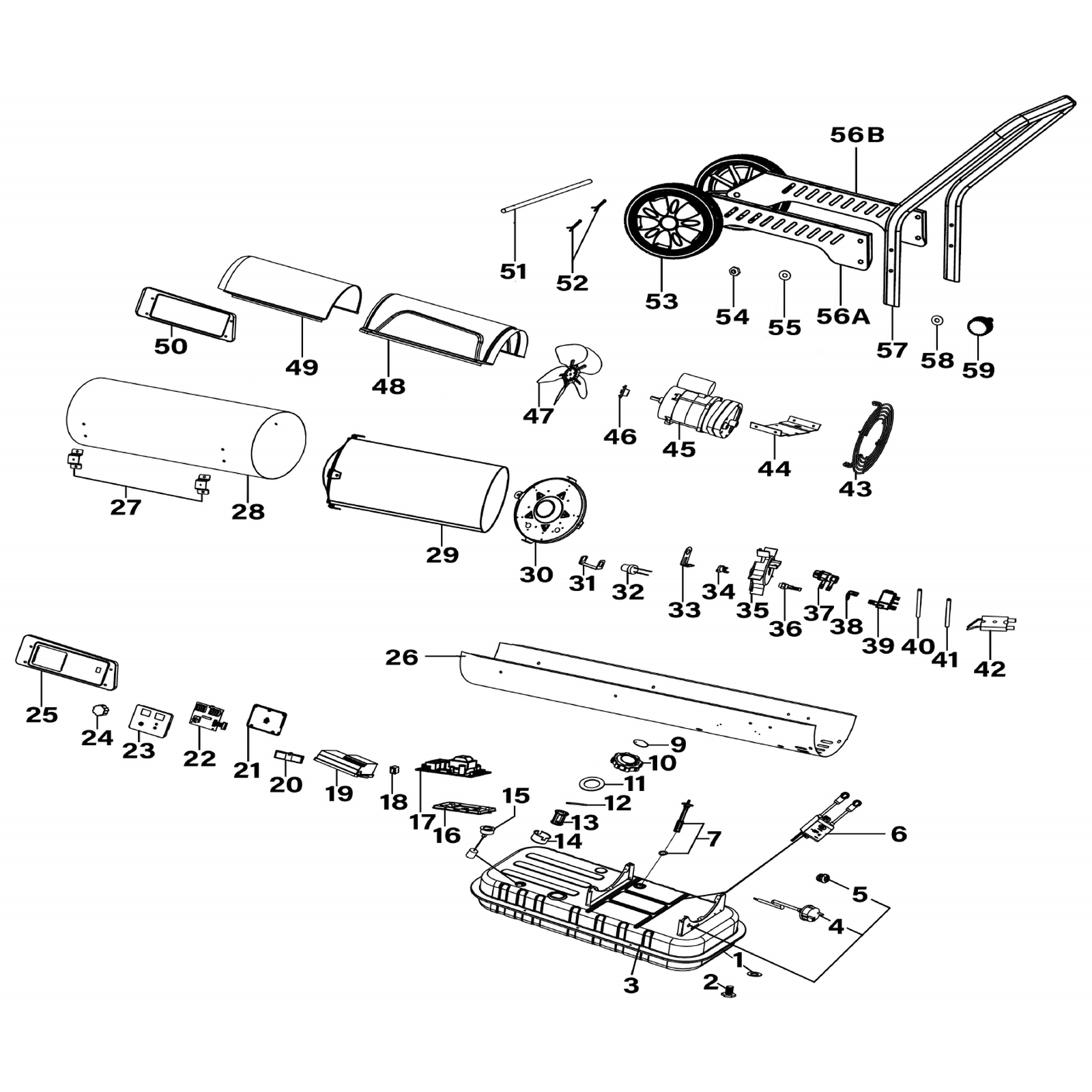 Exploded diagram for the Sealey Space Warmer® Kerosene/Diesel Heater with Wheels 135,000Btu/hr