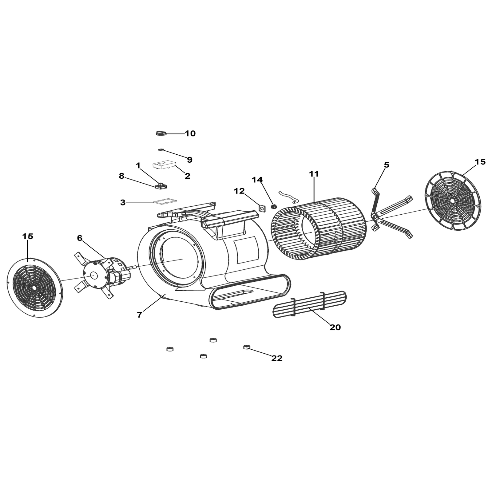 Exploded diagram for the Sealey Air Dryer/Blower 2860cfm 230V (ADB3000)