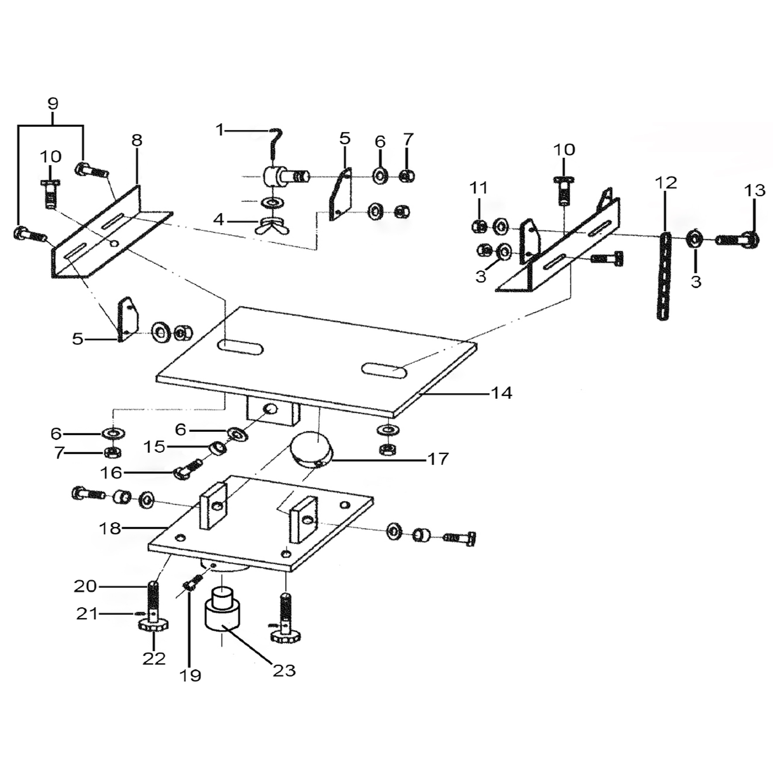 Exploded diagram for the Sealey Adjustable Gearbox Support for 300TR, 300TRQ, 600TR, 600TRQ 500kg Capacity (ADT3)
