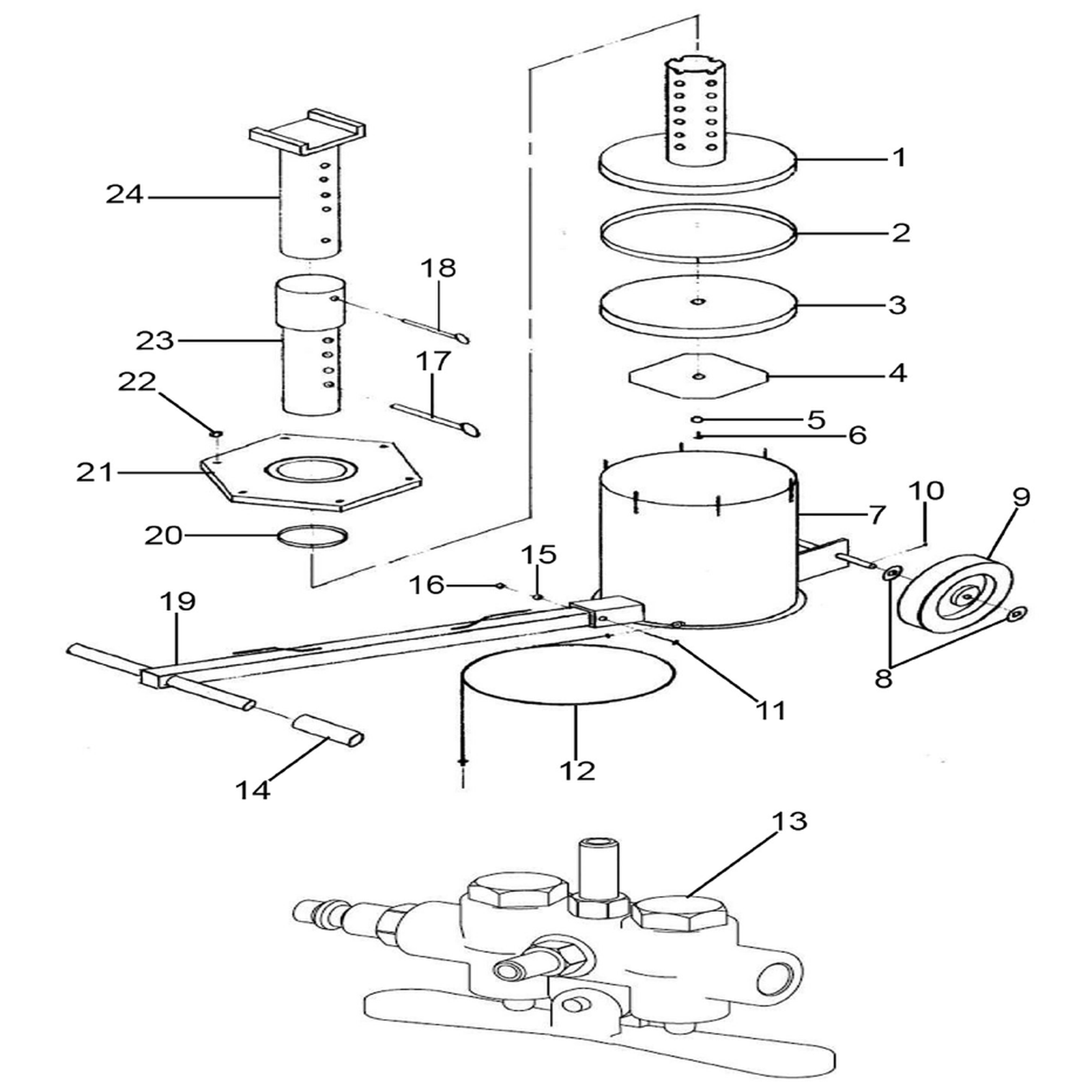 Exploded diagram for the Sealey Air Jack 10 Tonne (AJS10000)