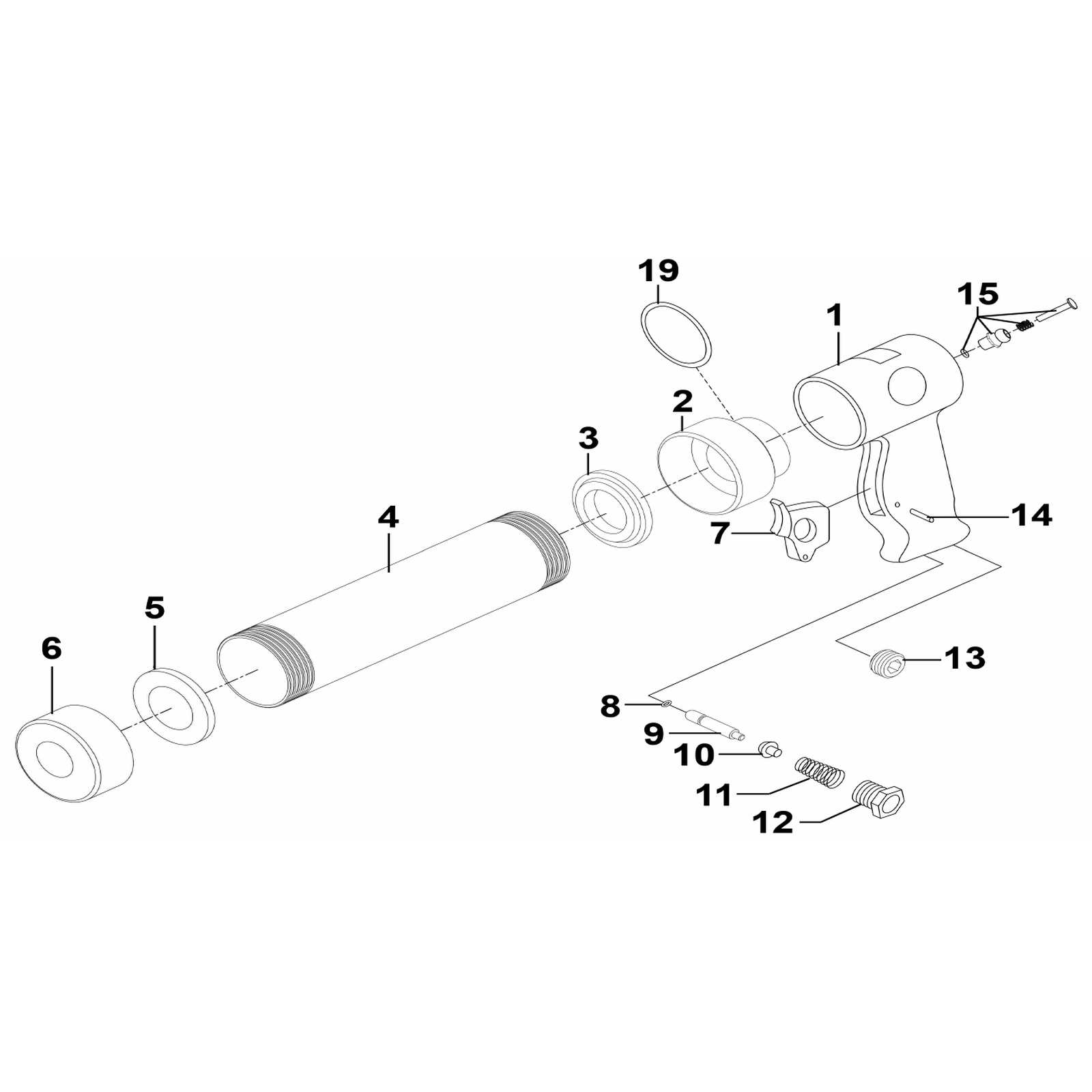 Exploded diagram for the Sealey Air Operated Caulking Gun 230mm (AK41)