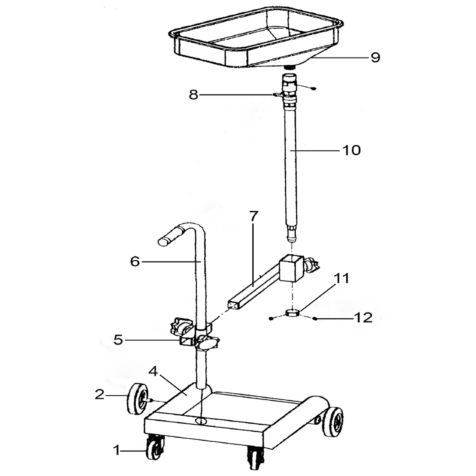 Exploded diagram for the Sealey Waste Oil Drain Collector (AK449D)