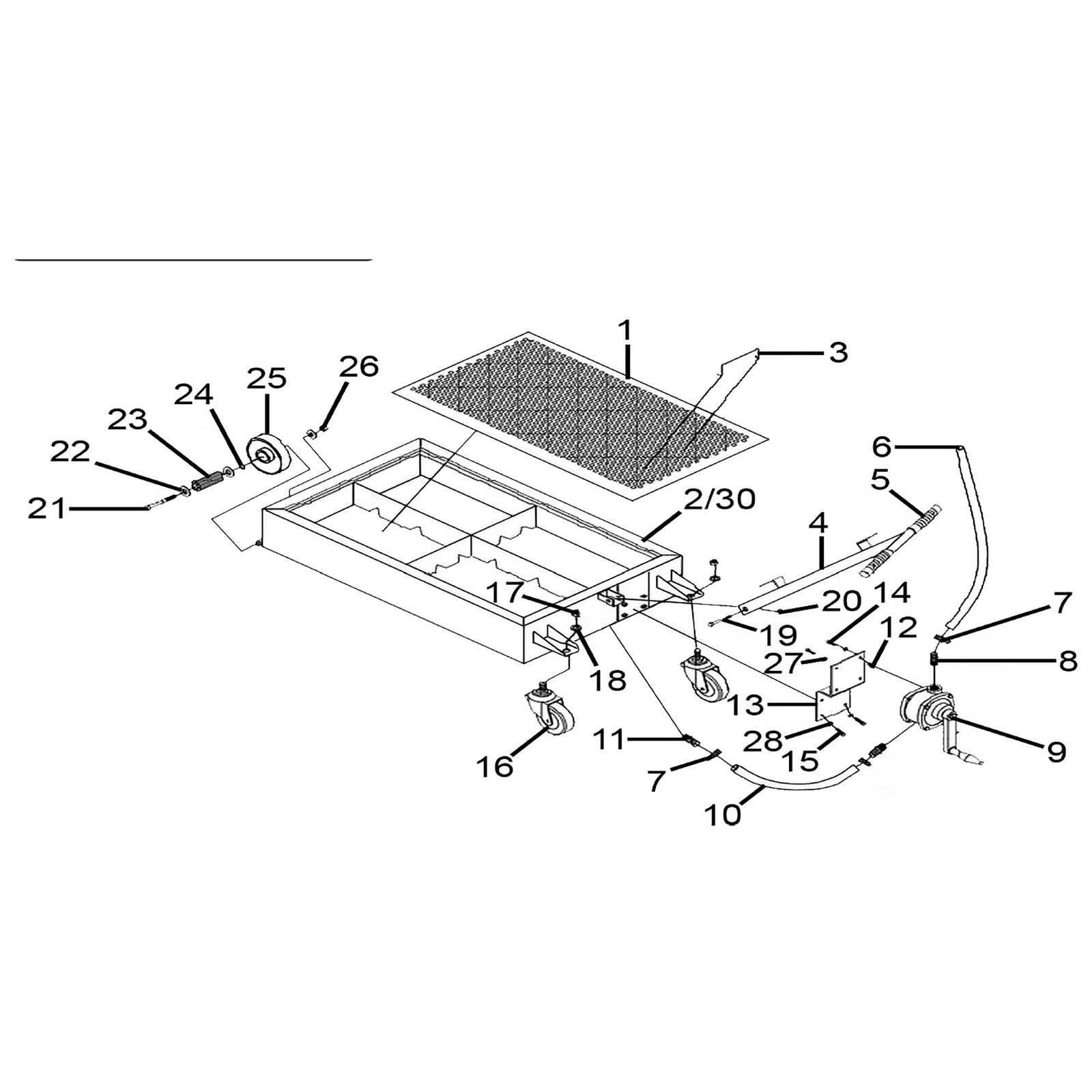 Exploded diagram for the Sealey Low Level Oil Drainer with Pump 64L (AK467DXP)