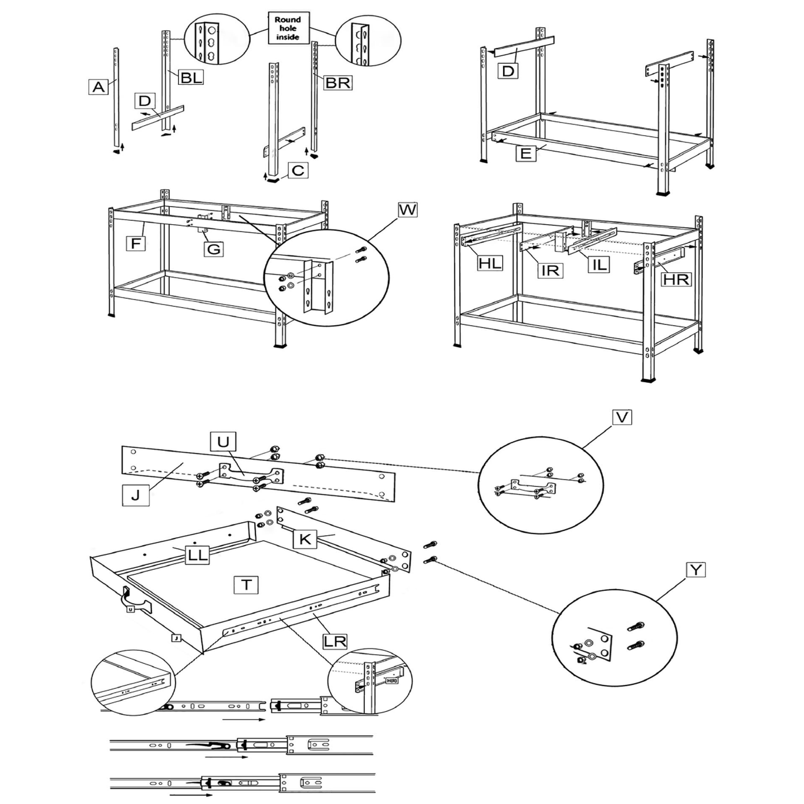 Exploded diagram for the Sealey Workstation with 2 Drawers 1.2m (AP12600)