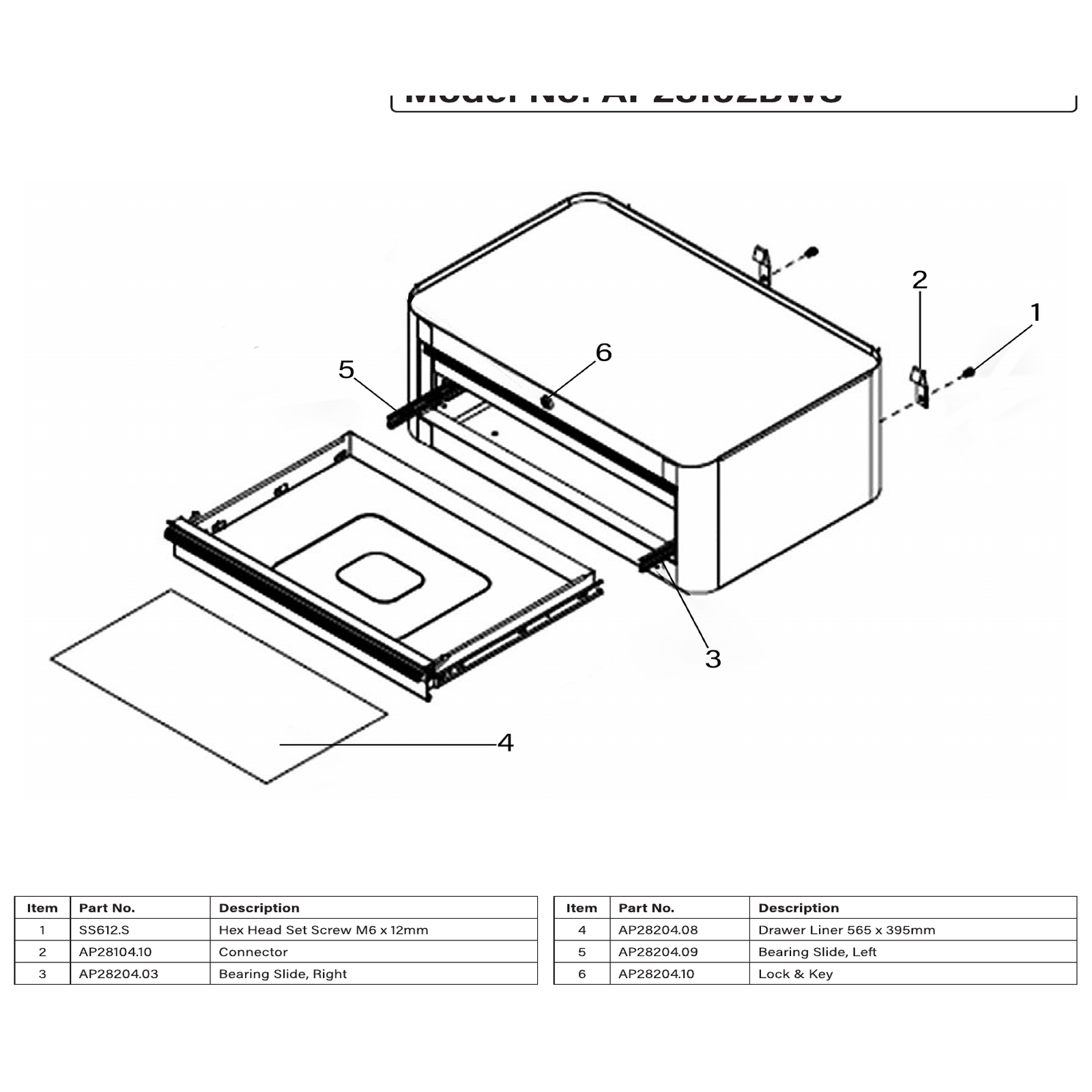 Exploded diagram for the Sealey Premier™ Retro Style Mid-Box Tool Chest 2 Drawer - Blue with White Stripes (AP28204)