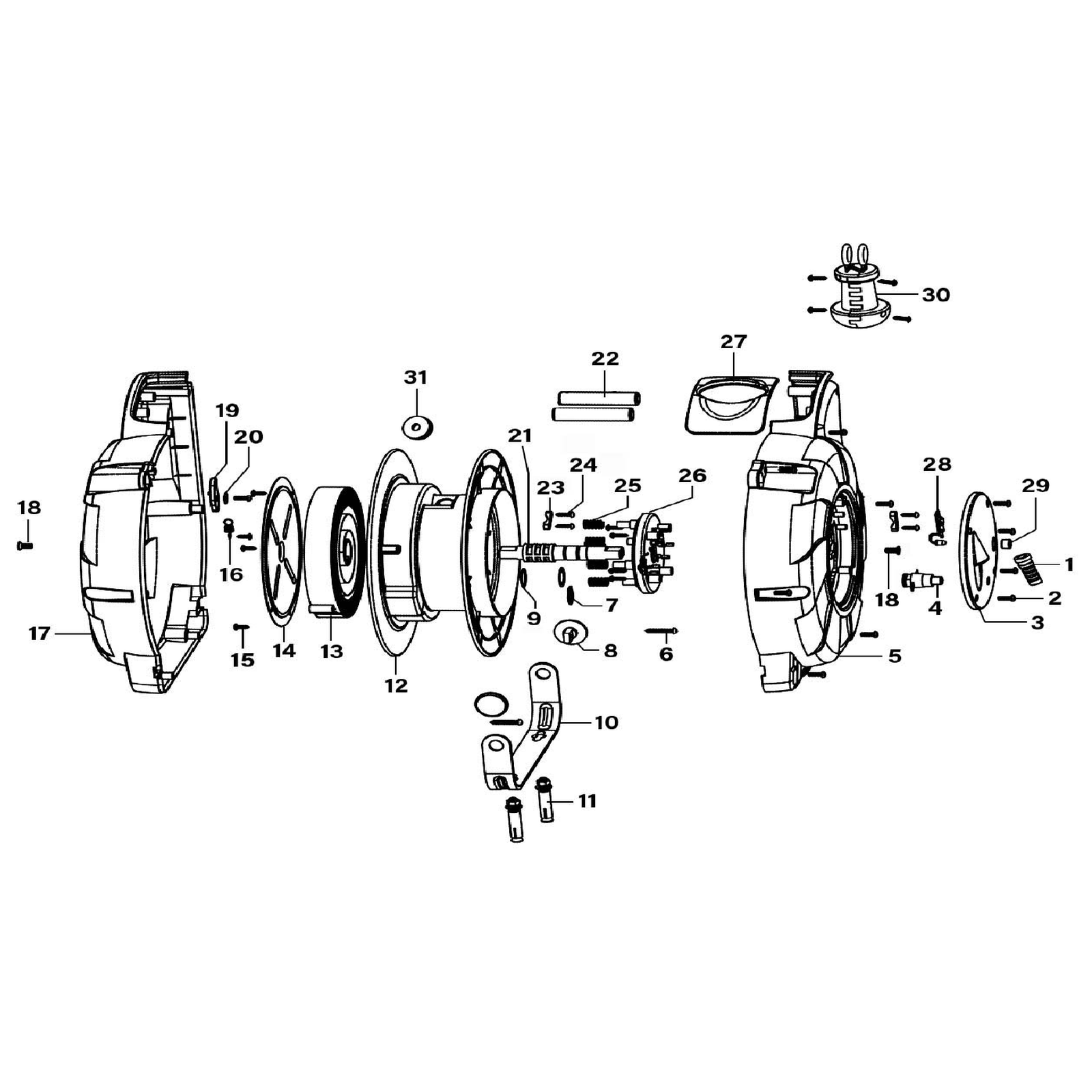Exploded diagram for the Sealey 15m Retractable Cable Reel System 1 x 230V (CRM151)