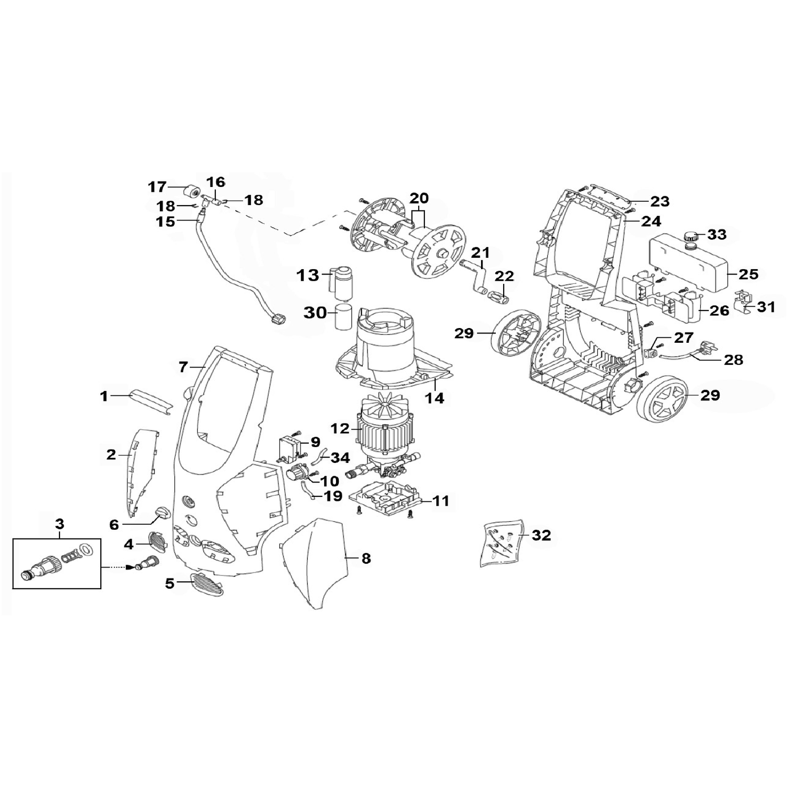 Exploded diagram for the Sealey Professional Pressure Washer with TSS & Rotablast® Nozzle 140bar 2100W/230V