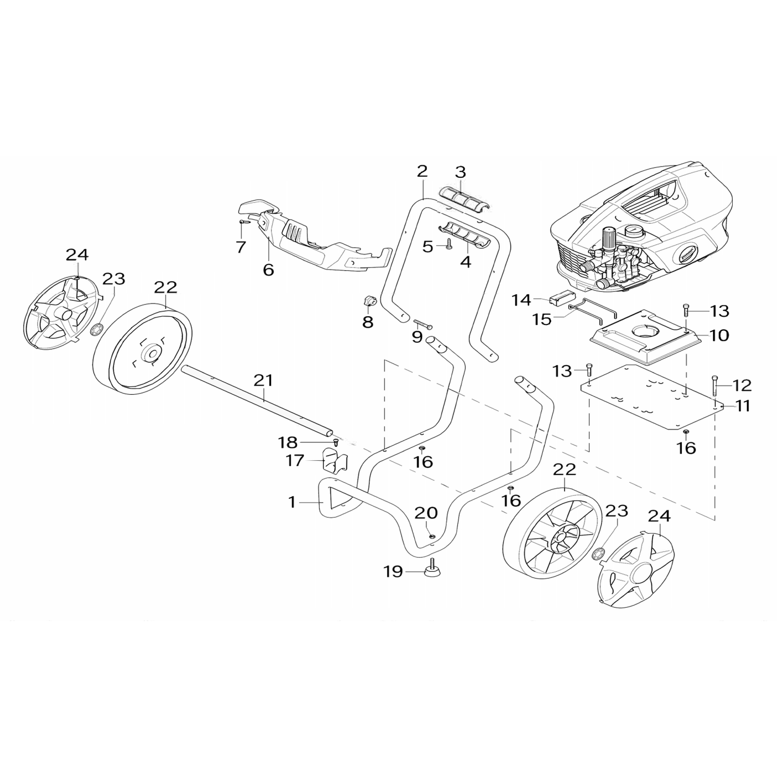 Exploded diagram for the Sealey Professional Pressure Washer with TSS & Adjustable Nozzle 150bar 2500W/230V