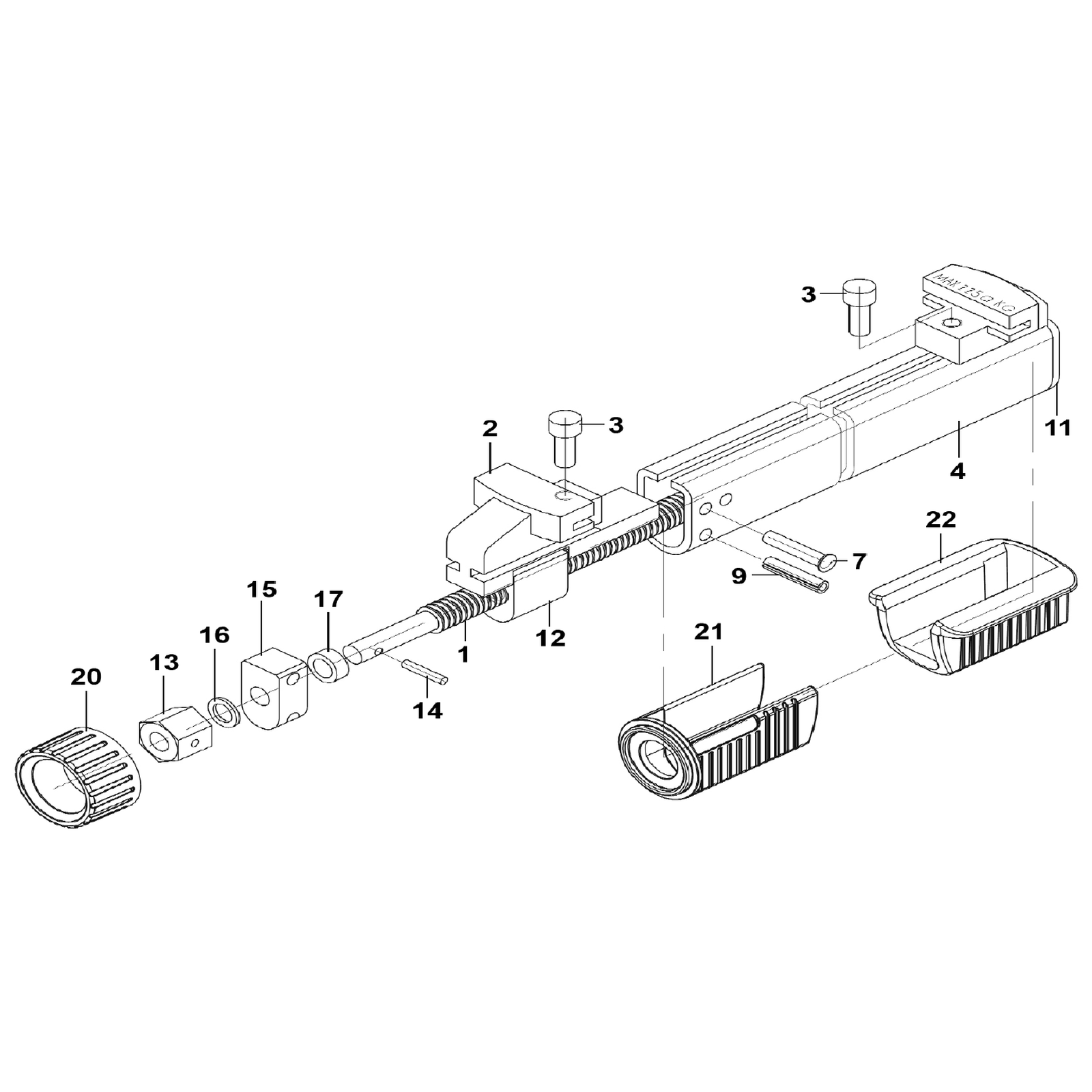Exploded diagram for the Sealey Coil Spring Compressor Kit 1600kg