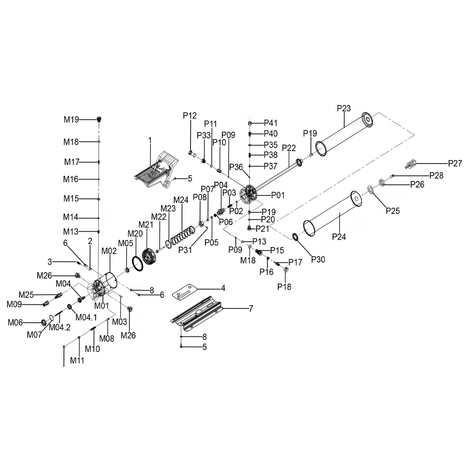 Exploded diagram for the Sealey Air Hydraulic Pump 10 Tonne