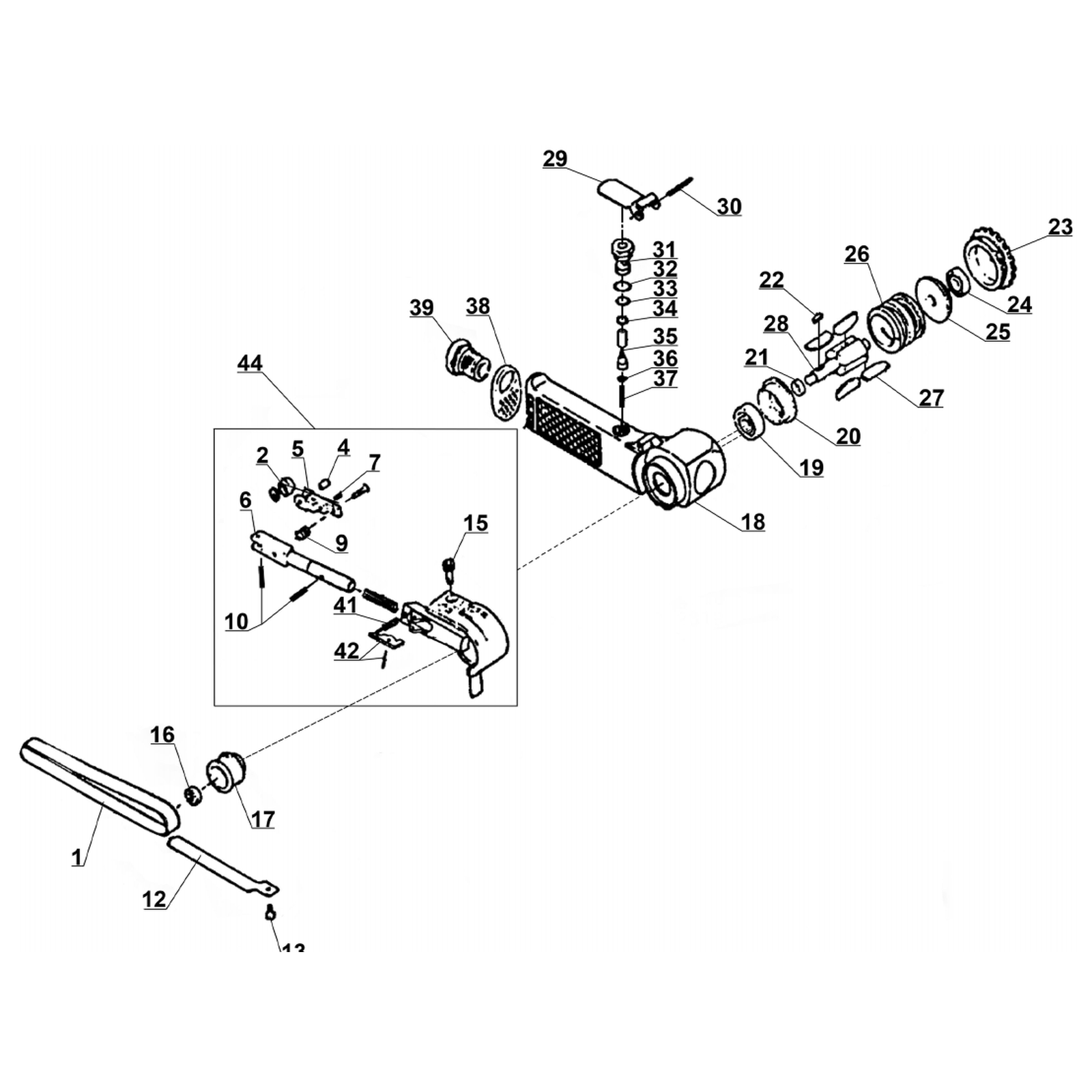Exploded diagram for the Sealey Air Belt Sander 10 x 330mm (SA35)