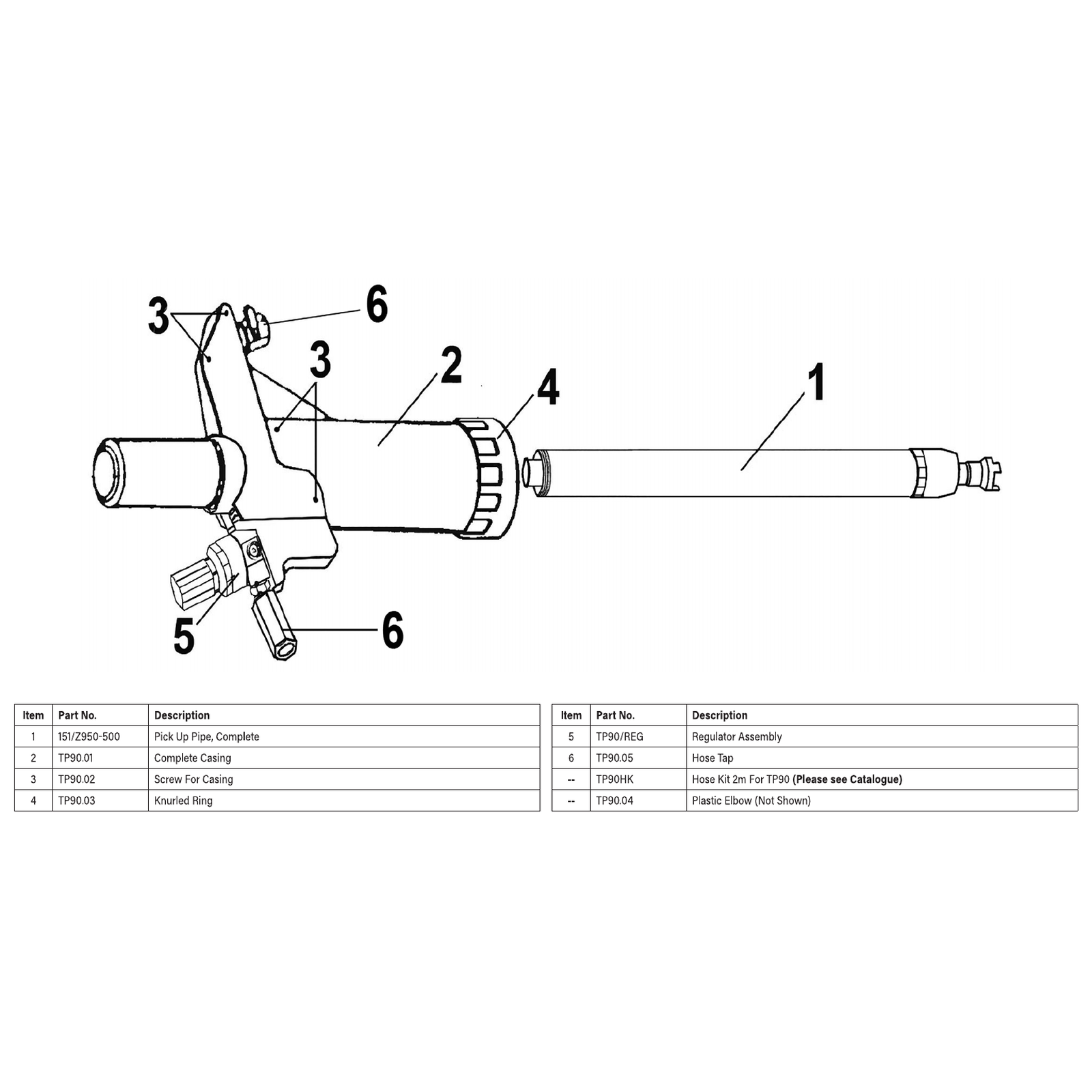 Exploded diagram for the Sealey Air Operated Transfer Pump (TP90)