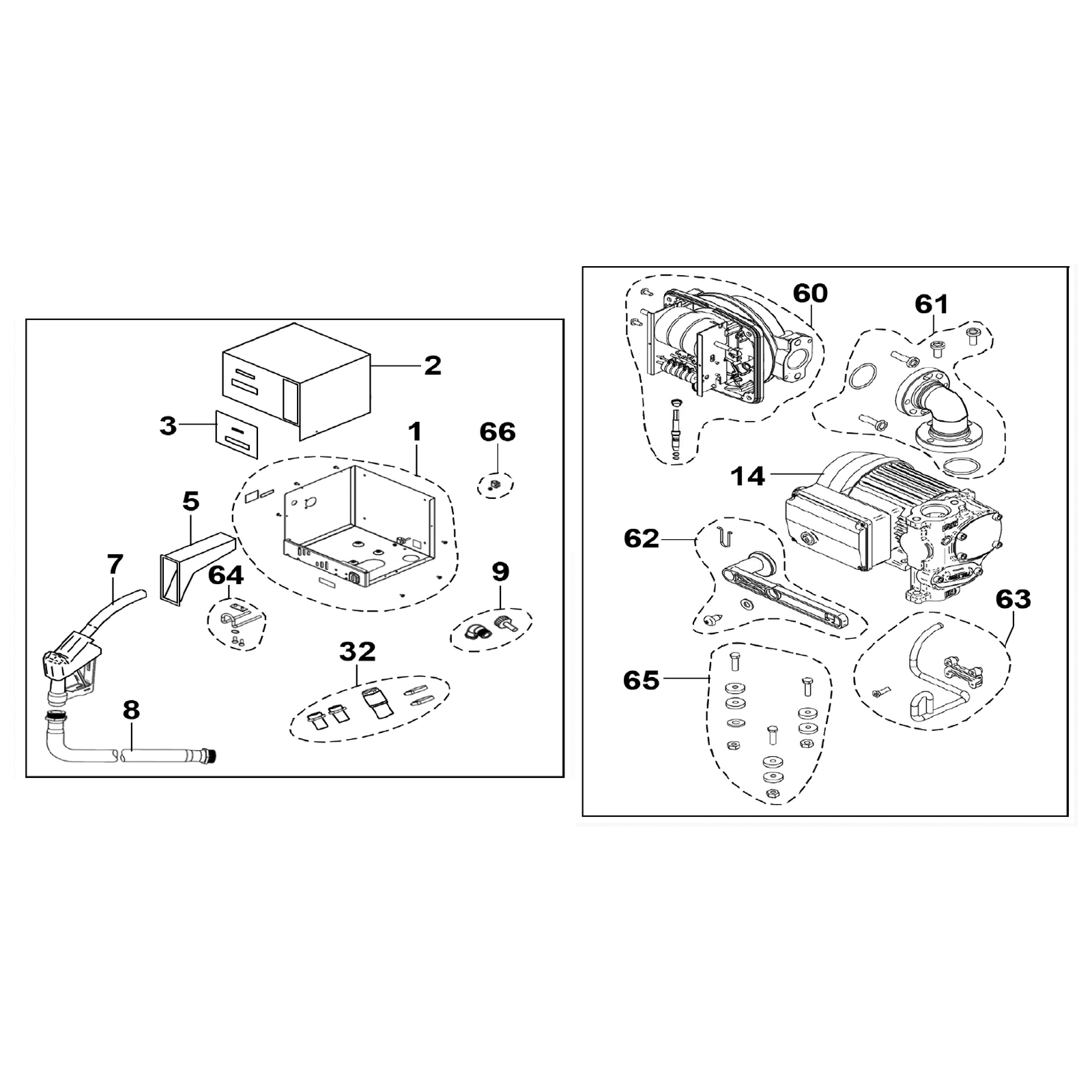 Exploded diagram for the Sealey Wall Mounting Diesel/Fluid Transfer System with Meter 56L/min 230V
