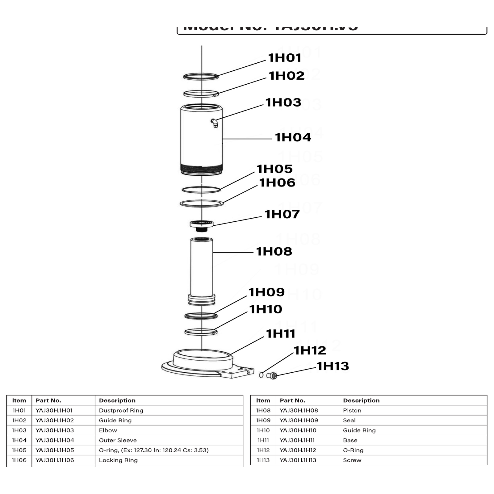 Exploded diagram for the Viking Air Operated High Lift Single Stage Jack 30 Tonne (FUSN)